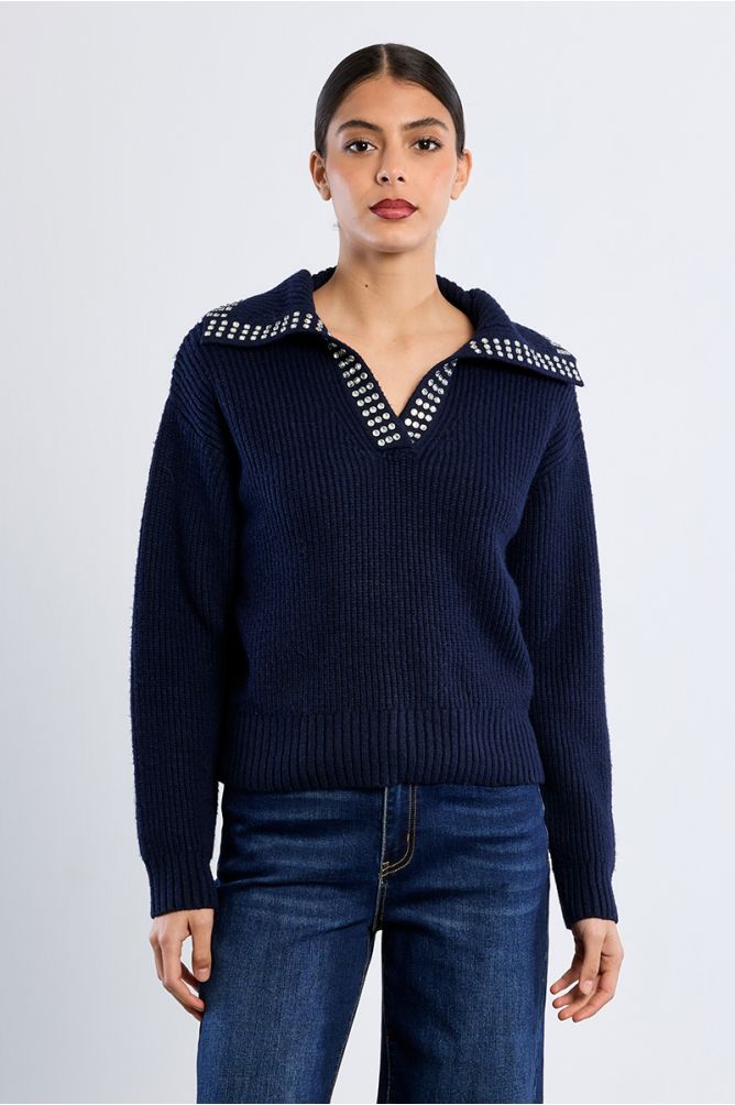 Sweater with studded detail in navy