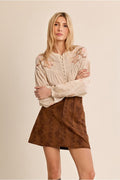 Suede skirt with boho print