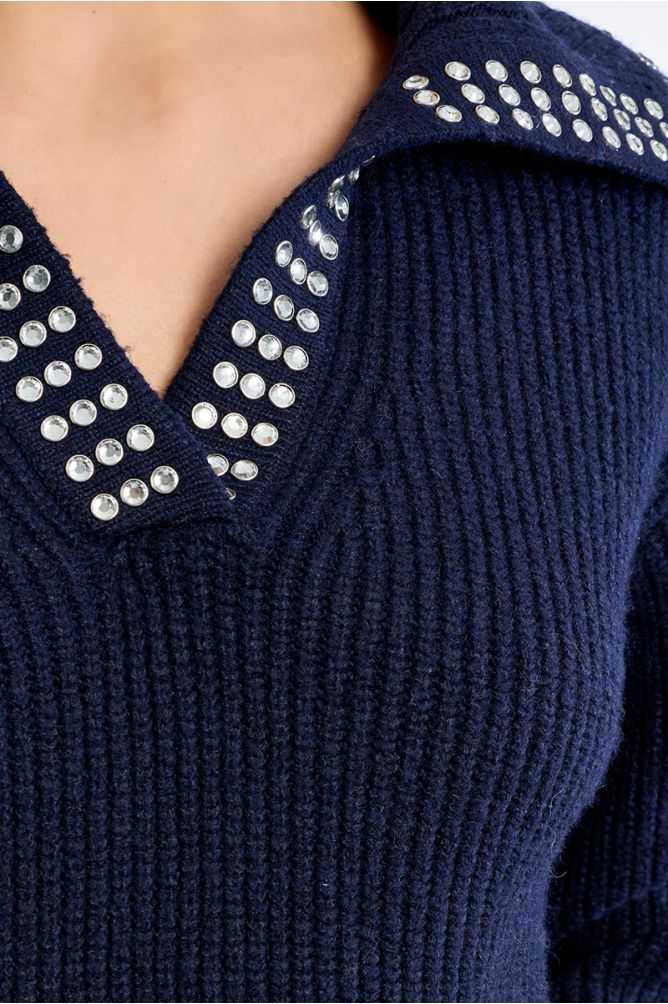 Sweater with studded detail in navy