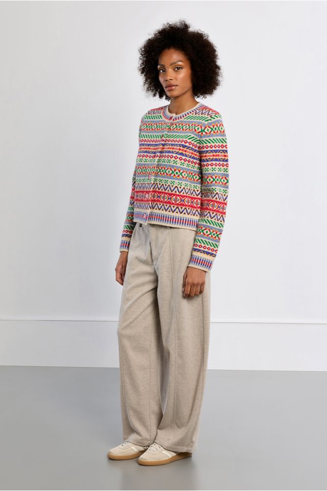 Knitted cardi in tybetan pattern multi red